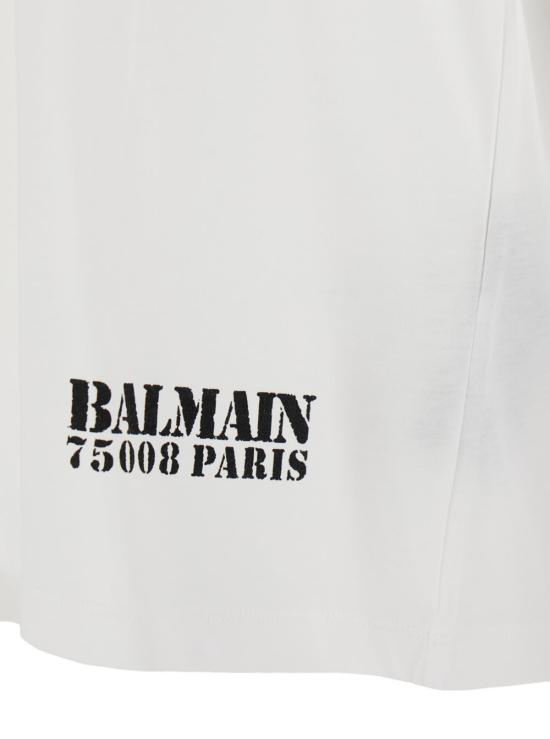  발망 반팔 티셔츠 화이트 크루넥 티셔츠 (앞면에 로고 레터링 프린트) - BALMAIN