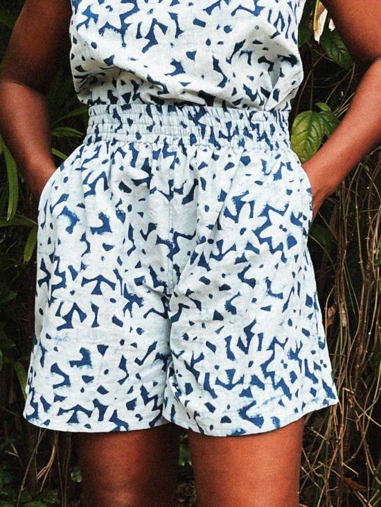  PO-EM 숏팬츠 포엠 비치 하이웨이스트 코튼 쇼츠 인디고 플로어 - OTHER BRANDS