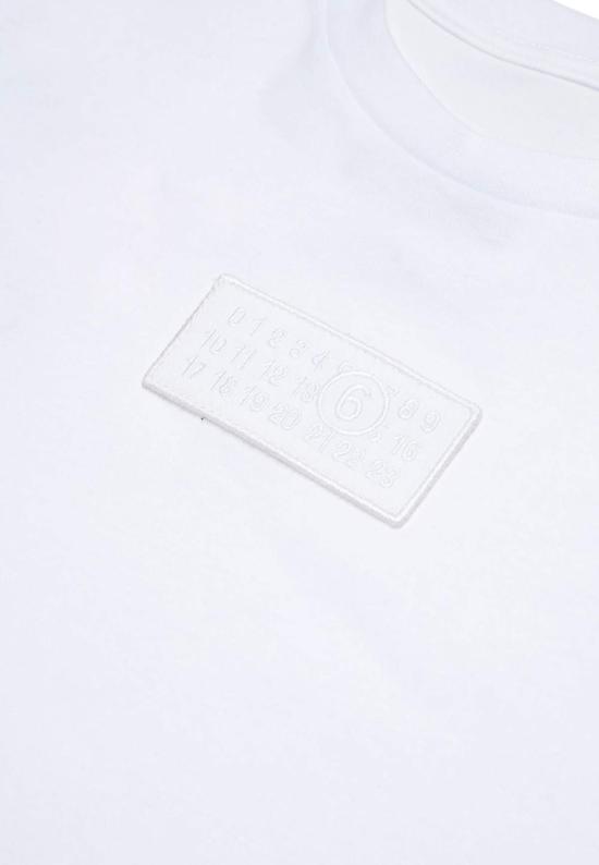  [키즈] MM6 메종마르지엘라 트레이닝 상의 키즈 MM6 메종 마르지엘라 로고 티셔츠 화이트 - MM6 MAISON MARGIELA