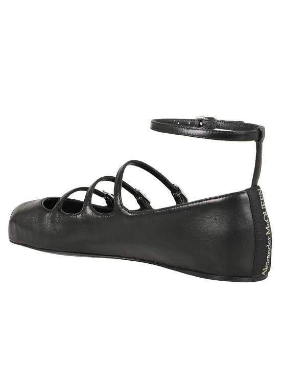  알렉산더 맥퀸 플랫 슈즈 버클 스트랩 스퀘어 토 발레리나 슈즈 블랙 - ALEXANDER MCQUEEN