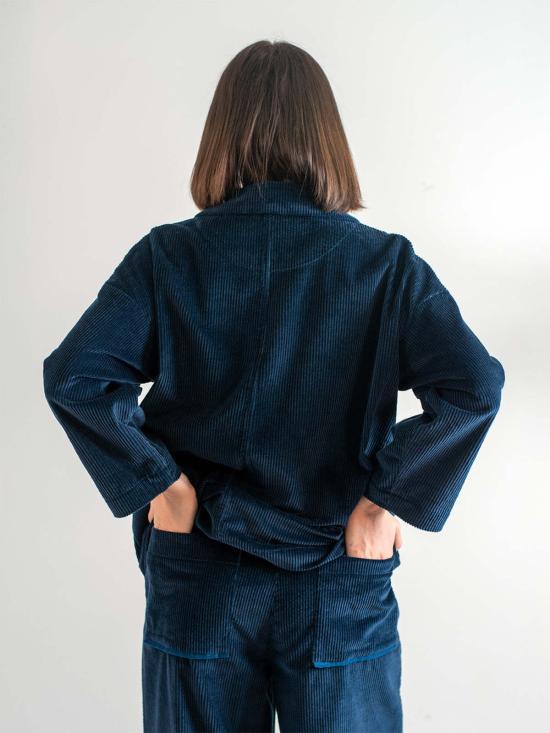  에블린 자켓 A B E L I N E 벨벳 코듀로이 스냅 버튼 앞면 작업용 잠옷 재킷 (블루) - A B E L I N E