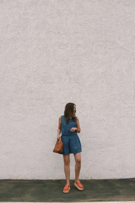  amente 숏팬츠 아멘테 린넨 플리츠 숏 데님 블루 - OTHER BRANDS