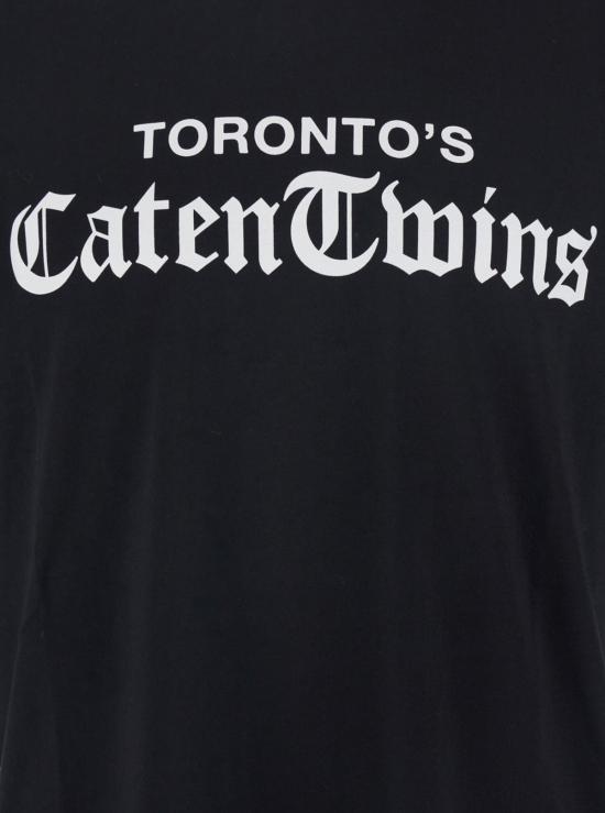  디스퀘어드2 반팔 티셔츠 Dsquared2 크루넥 티셔츠 (앞면에 로고 프린트, 블랙) - DSQUARED2