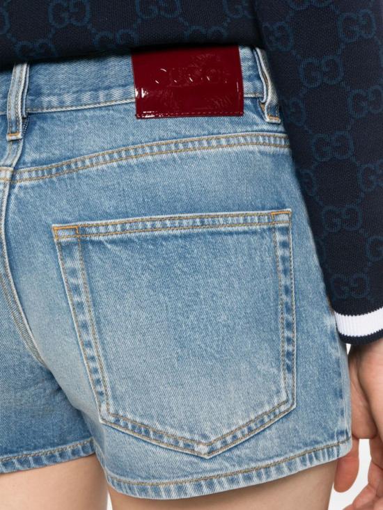  구찌 데님 숏팬츠 데님 코튼 반바지 라이트 블루 - GUCCI