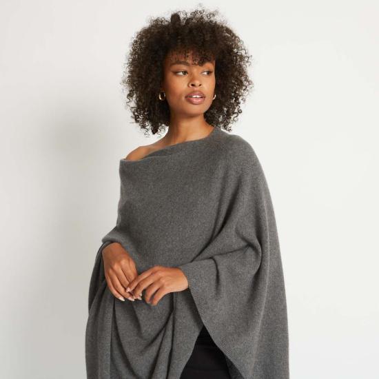  산티클레르 가디건 산티클러 제니카 오버사이즈 캐시미어 케이프 판초 헤더 차콜 - SANTICLER