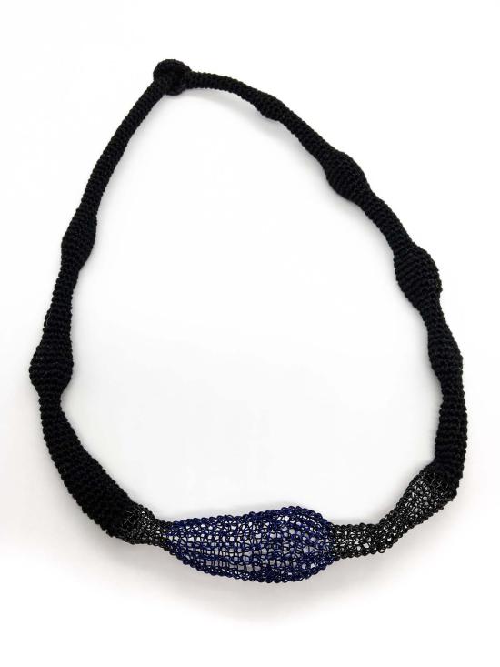  해피 프렌치 갱 목걸이/팬던트 블루 액센트 웨이브 목걸이 (면/금속)