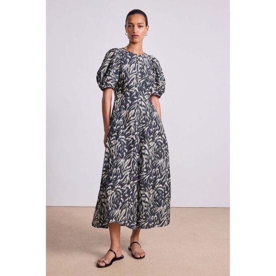  어피스 어파트 롱 원피스 어피스 아파트 베티나 맥시 드레스 추상 애니멀 미드나잇