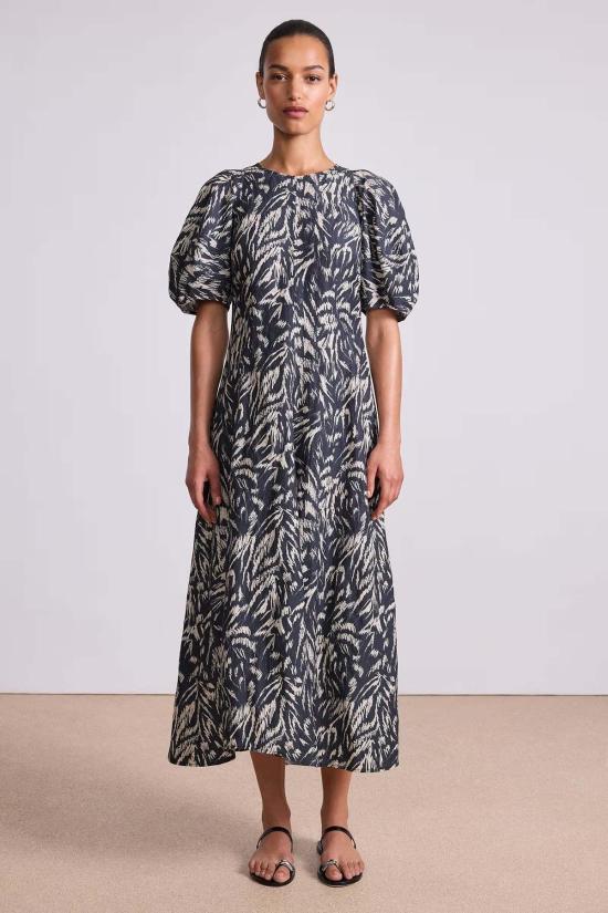  어피스 어파트 롱 원피스 어피스 아파트 베티나 맥시 드레스 추상 애니멀 미드나잇 - APIECE APART