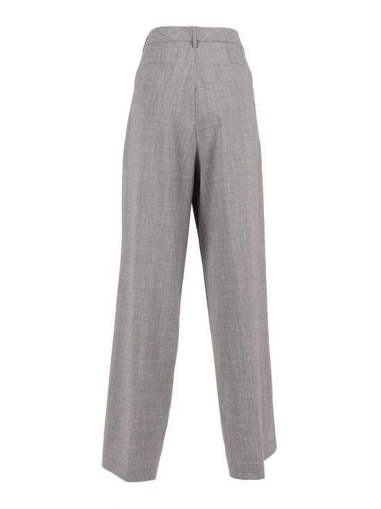  파비아나 필리피 스트레이트 팬츠 비스트레치 울 와이드 레그 팬츠 (필로 다이아몬드 장식, 그레이) - FABIANA FILIPPI