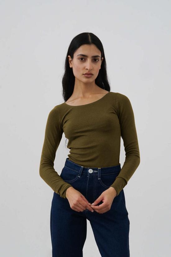  왈츠 긴팔 티셔츠 발레 탑 올리브