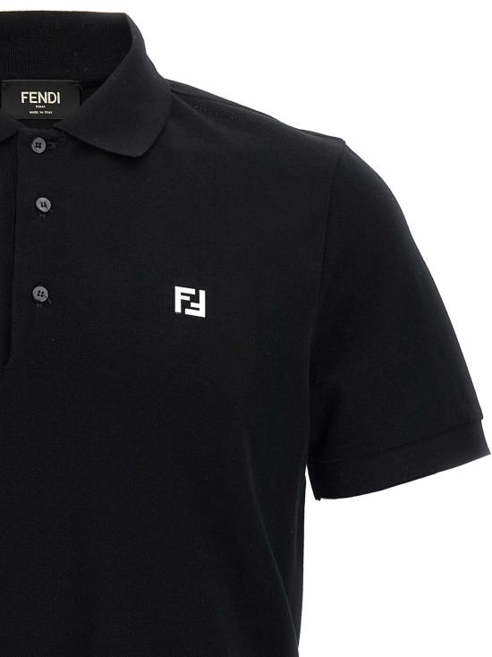  펜디 폴로 티셔츠 FF 메탈릭 로고 폴로 셔츠 네로 - FENDI