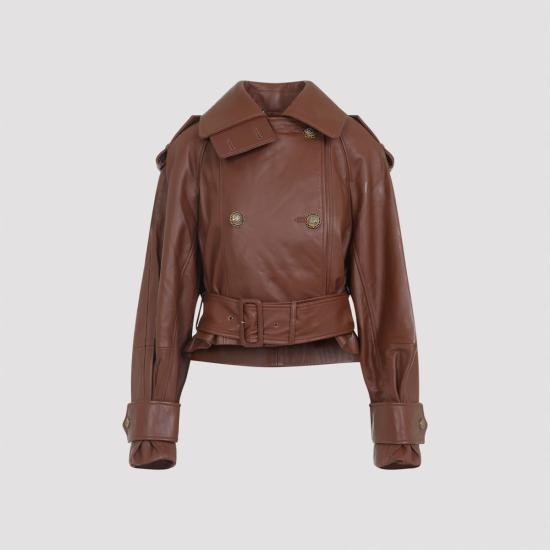  짐머만 트렌치 코트 하이프노틱 레더 크롭 트렌치 탄 - ZIMMERMANN