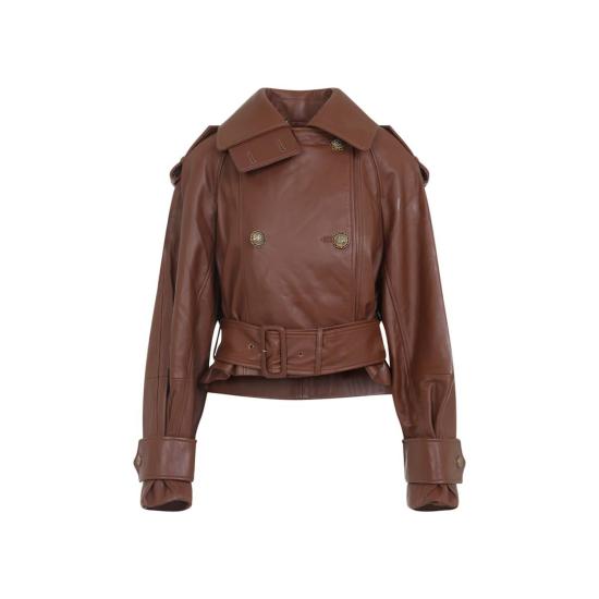  짐머만 트렌치 코트 하이프노틱 레더 크롭 트렌치 탄 - ZIMMERMANN