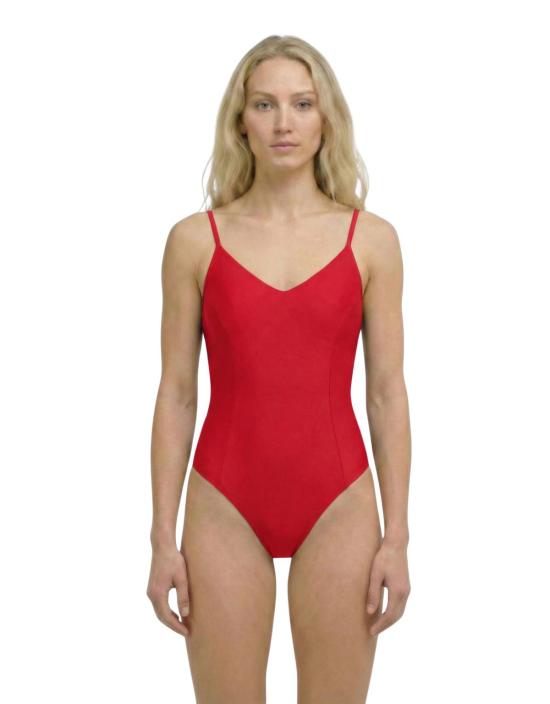  hauslabel 바디수트 티셔츠 하우스라벨 V넥 보디수트 레드코트