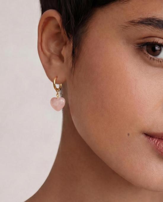  세레 이어링 세리 하트 옥석 참 귀걸이 핑크 - SEREE