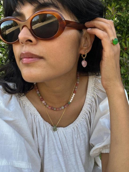  세레 이어링 세리 하트 옥석 참 귀걸이 핑크 - SEREE