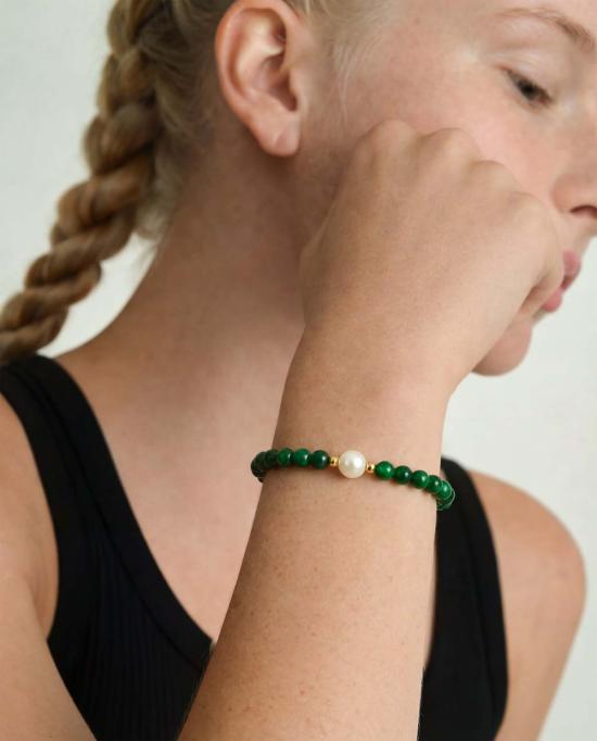  세레 바디 주얼리 클라라 캘세도니 비즈 팔찌 진주/녹색 - SEREE