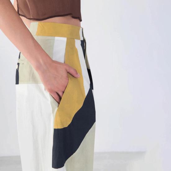  알리지 스트레이트 팬츠 알리시 추상 면바지 베르데 프린트 - ALYSI