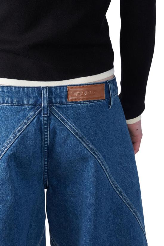  FANG NYC 데님 숏팬츠 팡 NYC 하프 크로스 스티치 와이드 레그 쇼츠 블루 - OTHER BRANDS