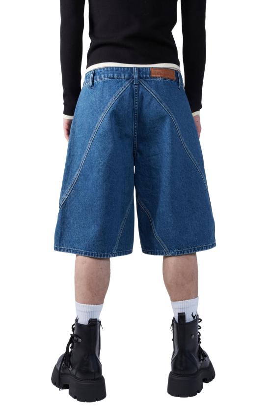  팡 뉴욕 데님 숏팬츠 팡 NYC 하프 크로스 스티치 와이드 레그 쇼츠 블루 - FANG NYC