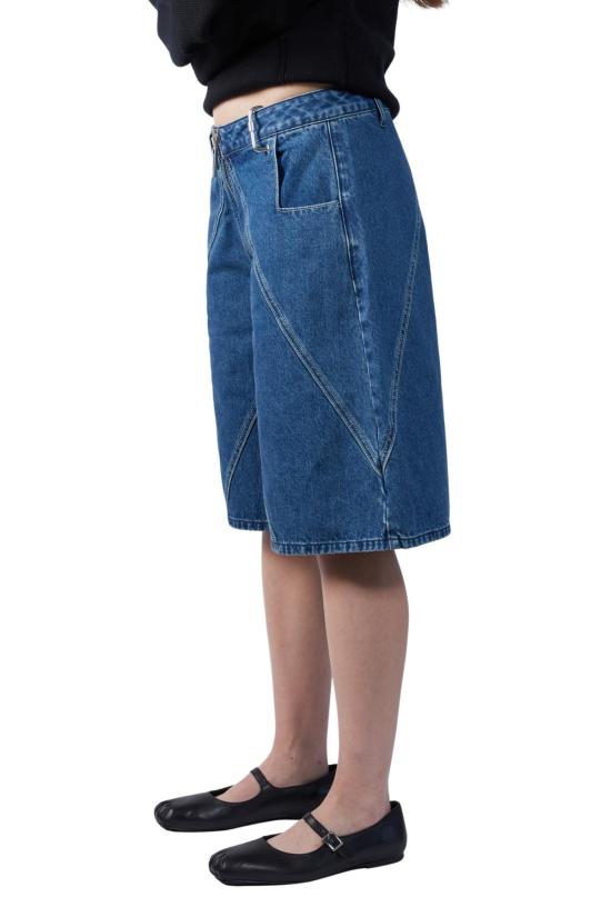  FANG NYC 데님 숏팬츠 팡 NYC 하프 크로스 스티치 와이드 레그 쇼츠 블루 - OTHER BRANDS