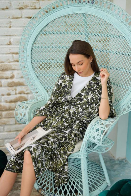  Pink Haley 라운지 웨어 핑크 헤일리 나탈리아 미디 키모노 로브 빈티지 그린 - PINK HALEY