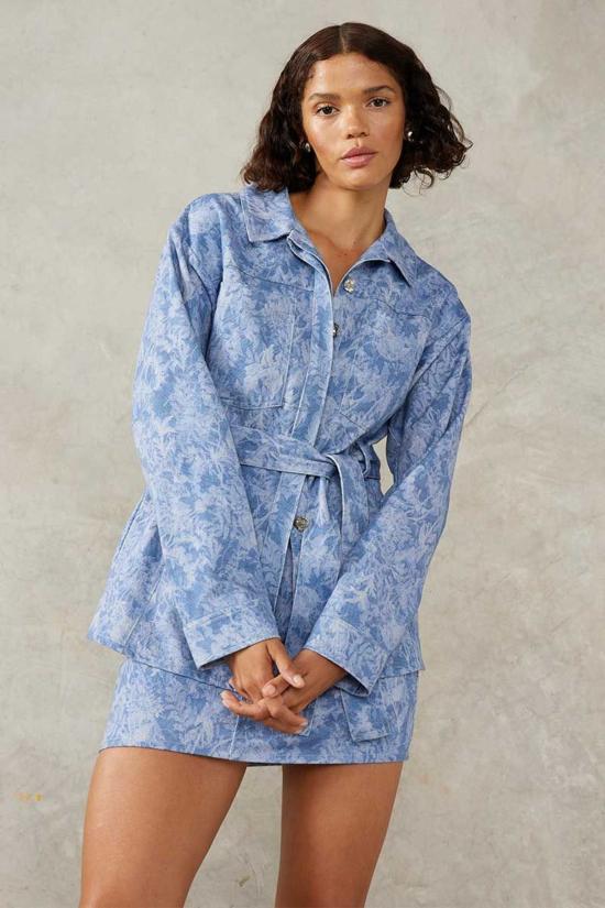  Mon Renn 데님 자켓 Flourish 데님 셔츠형 재킷 데님 프린트