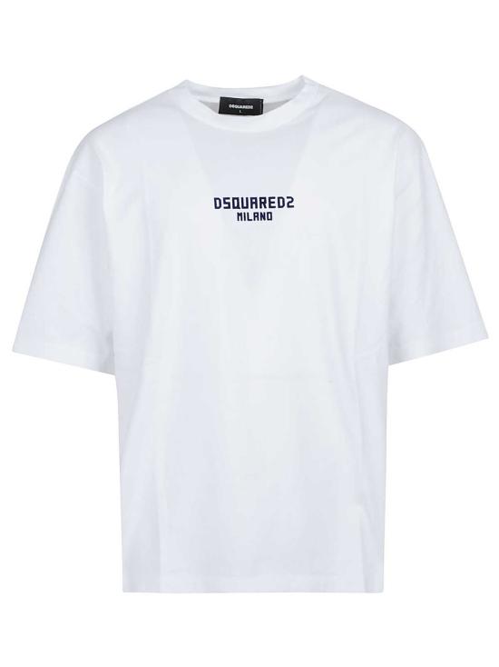  디스퀘어드2 반팔 티셔츠 Dsquared2 루즈핏 티셔츠 비앙코 에 블루 네이비