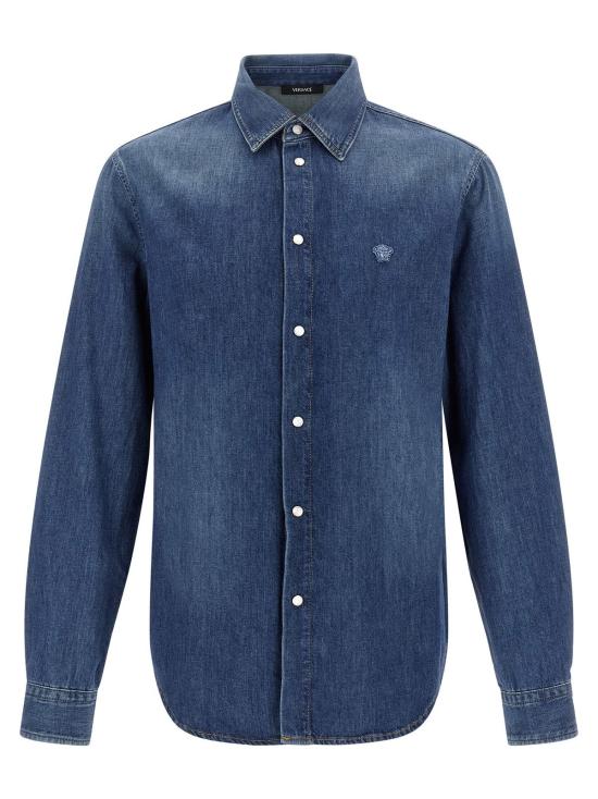  베르사체 데님 셔츠 메두사 패치 셔츠 블루