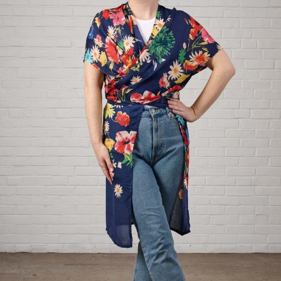  Ten Thousand Villages 코트 만 개의 마을 라실라 블루 플로럴 모달 토퍼 - Ten Thousand Villages