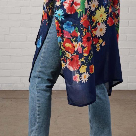  Ten Thousand Villages 코트 만 개의 마을 라실라 블루 플로럴 모달 토퍼 - Ten Thousand Villages