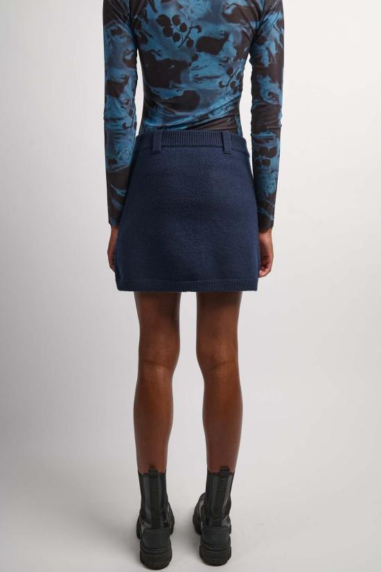  가니 숏 스커트 삶은 양모 미니스커트 스카이 캡틴 - GANNI