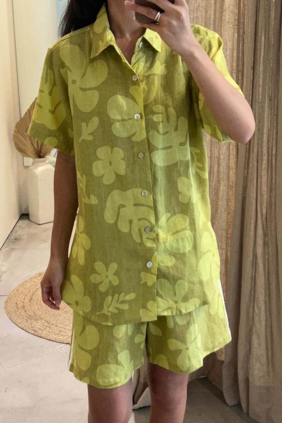  at Dawn. 셔츠 새벽에. 린넨 꽃무늬 셔츠 - AT DAWN.