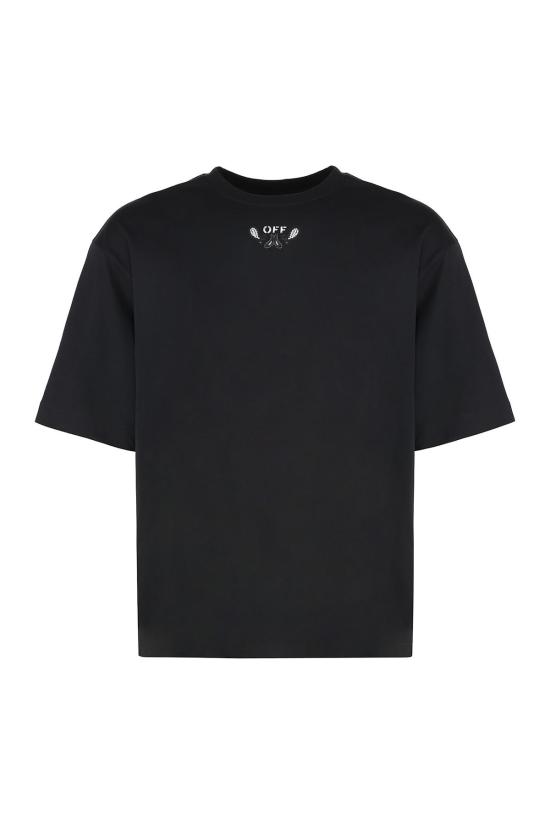  오프화이트 반팔 티셔츠 코튼 크루넥 티셔츠 블랙