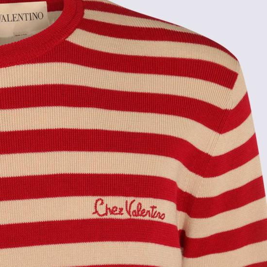  발렌티노 가라바니 스웨터 발렌티노 화이트 앤 레드 울  버터 레드 - VALENTINO GARAVANI