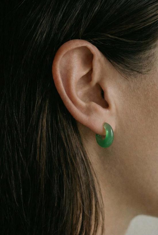  세레 이어링 하프 문 그린 캘세도니 귀걸이 그린 - SEREE