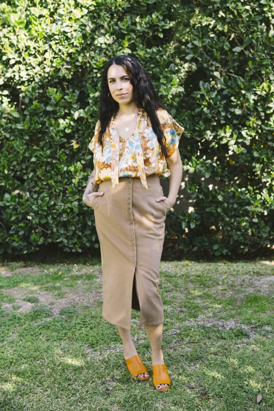  머틀 미디 스커트 리타 스커트 카멜