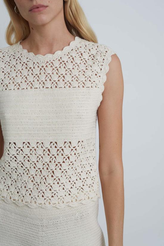  일레븐 식스 민소매 티셔츠 사라 크로셰 탑 내추럴 - ELEVEN SIX