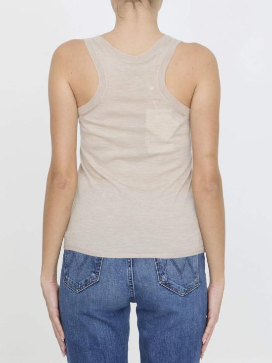  막스마라 민소매 티셔츠 스트레이트 헴 슬리브리스 탑 베이지 - MAX MARA