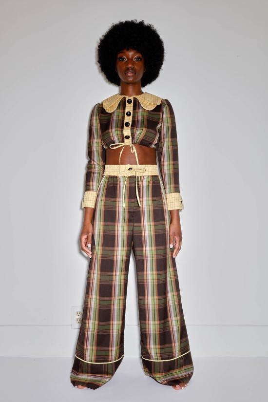  올리비아 라티노비치 스트레이트 팬츠 한셀 팬츠 브라운 체크