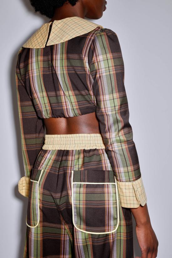  올리비아 라티노비치 스트레이트 팬츠 한셀 팬츠 브라운 체크 - OLIVIA LATINOVICH