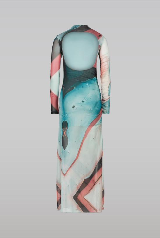  샘디 롱 원피스 사엠디 메쉬 드레스 라바 프린트 - SAEMDI