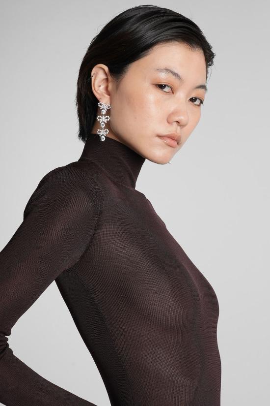  셀프 포트레이트 롱 원피스 비스코스 드레스 브라운 - SELF PORTRAIT