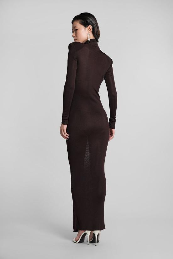  셀프 포트레이트 롱 원피스 비스코스 드레스 브라운 - SELF PORTRAIT