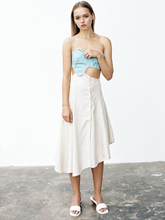  JH.Zane 민소매 티셔츠 Jh.Zane 데님 멜티드 브라탑 블루 데님 - OTHER BRANDS