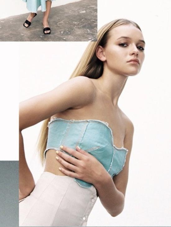  JH.Zane 민소매 티셔츠 Jh.Zane 데님 멜티드 브라탑 블루 데님