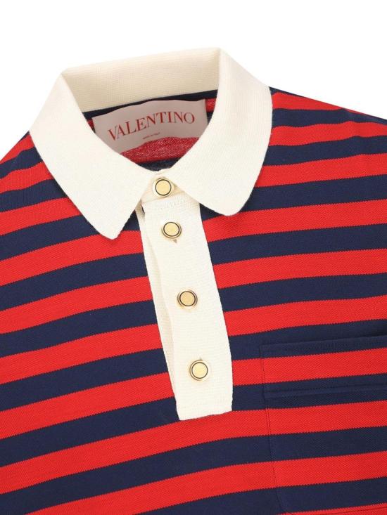  발렌티노 가라바니 폴로 티셔츠 스트라이프 버튼 디테일 폴로 셔츠 로소인다코 - VALENTINO GARAVANI