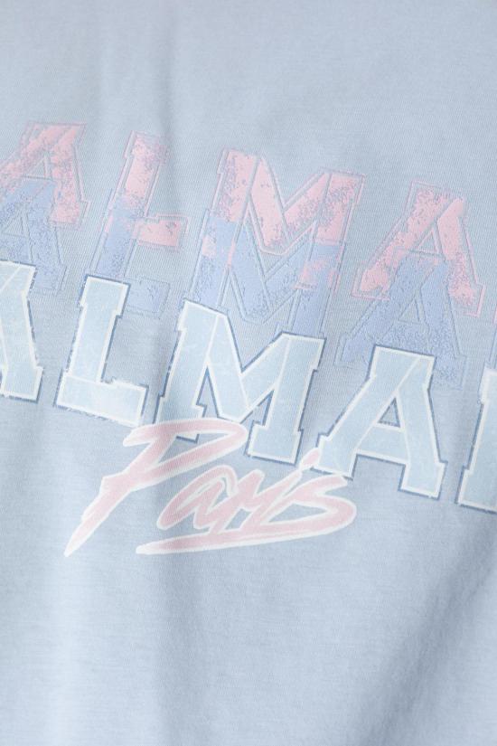  발망 반팔 티셔츠 Balmain 쇼트 루즈핏 티셔츠 Snw Bleu Ciel Blanc 멀티컬러 - BALMAIN