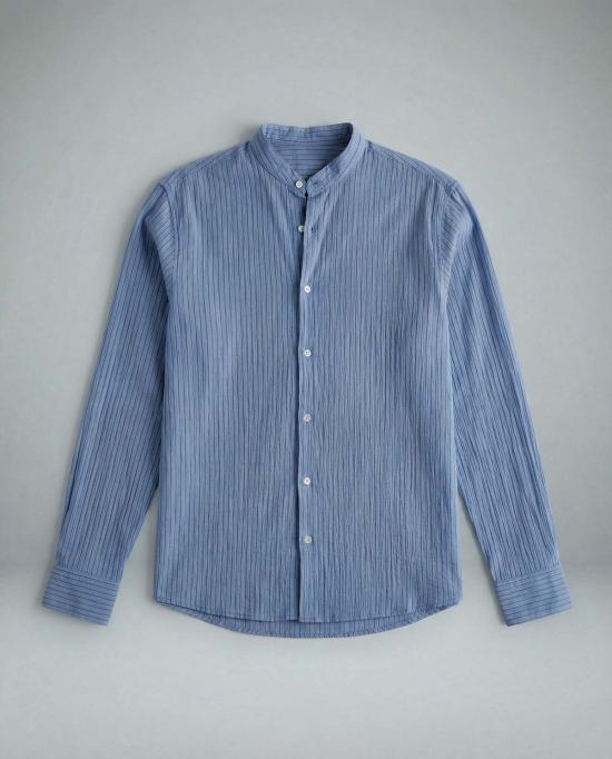  Graphia New York 셔츠 그라피아 뉴욕 리암 밴드 칼라 긴팔 셔츠 라이트 블루/블루 스트라이프 - GRAPHIA NEW YORK