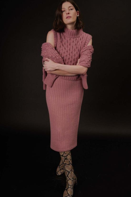  일레븐 식스 미디 스커트 피아 튜브 스커트 카멜 - ELEVEN SIX